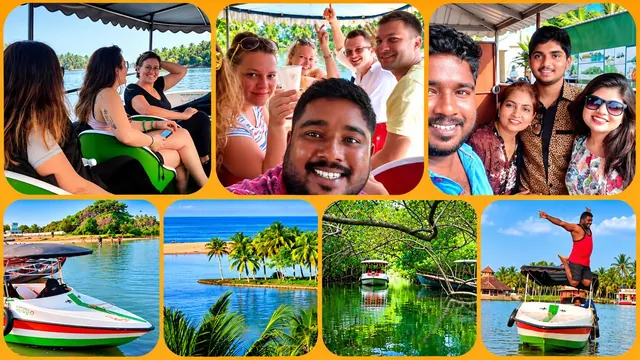 Collage of happy guests on Poovar boat cruises