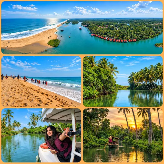 Collage of Poovar beach, backwaters and mangroves